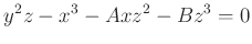 % latex2html id marker 864
$\displaystyle y^2 z - x^3 -Ax z^2 -B z^3=0
$