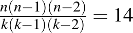 $\frac{n(n-1)(n-2)}{k(k-1)(k-2)}=14$